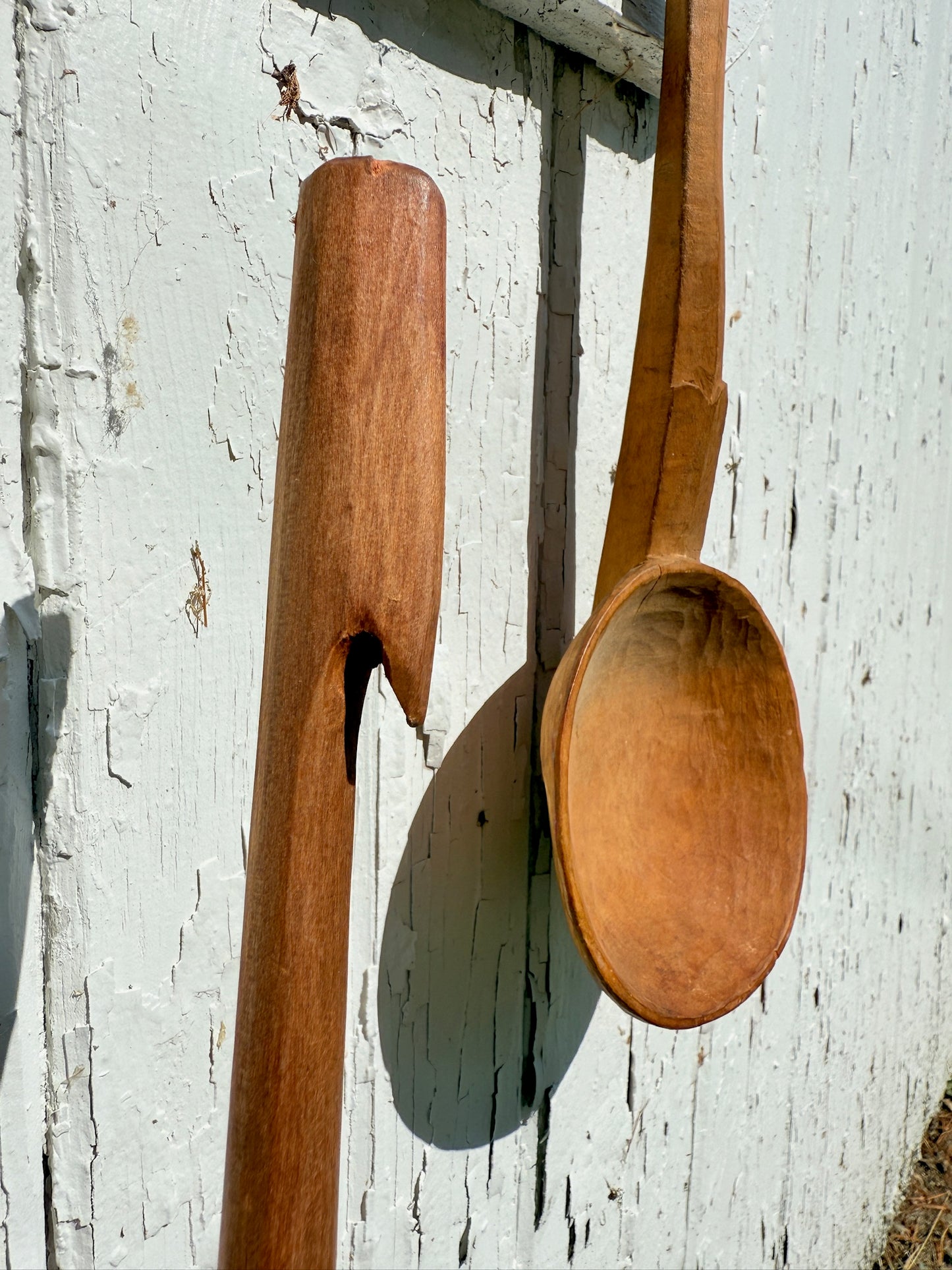 Antique Wood-Carved Folk Art Ladle & Spatula Set
