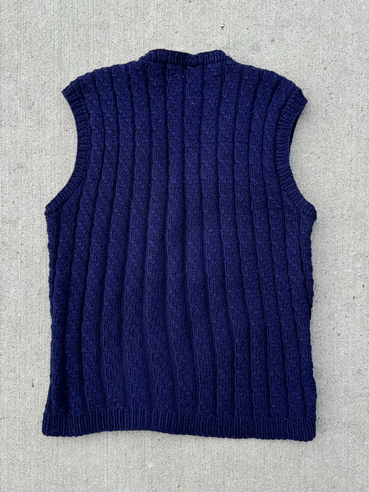 Vintage 1960s Navy Hand Knit Wool Sweater Vest | L/XL