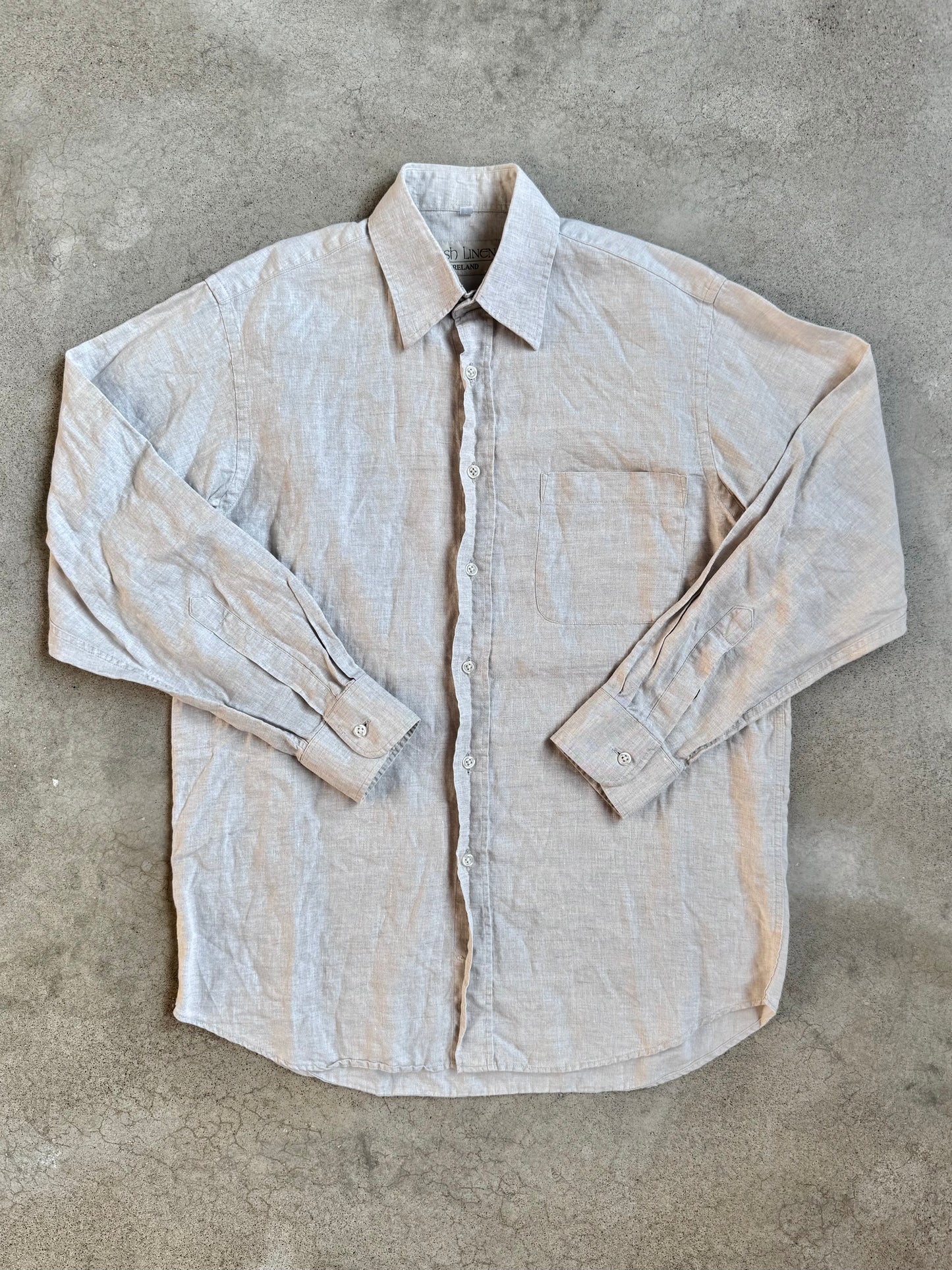 Vintage Irish Linen Co. Beige Button-Up Shirt | Small