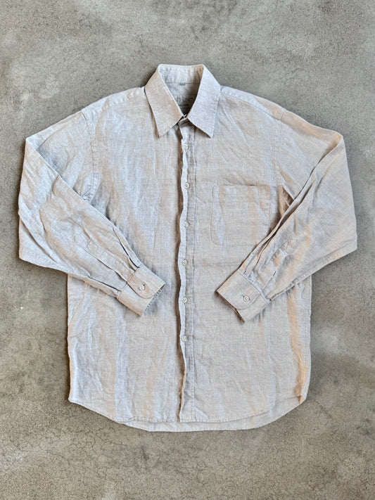 Vintage Irish Linen Co. Beige Button-Up Shirt | Small