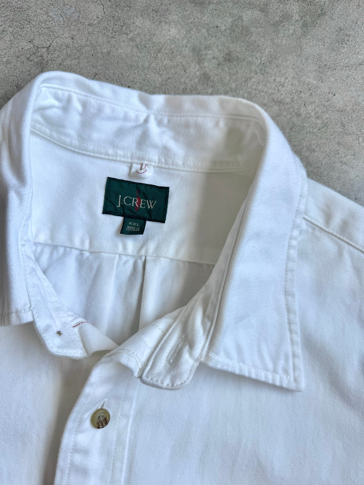 Vintage 1990s J.Crew White Selvedge Twill Heavyweight Cotton Shirt | XXL