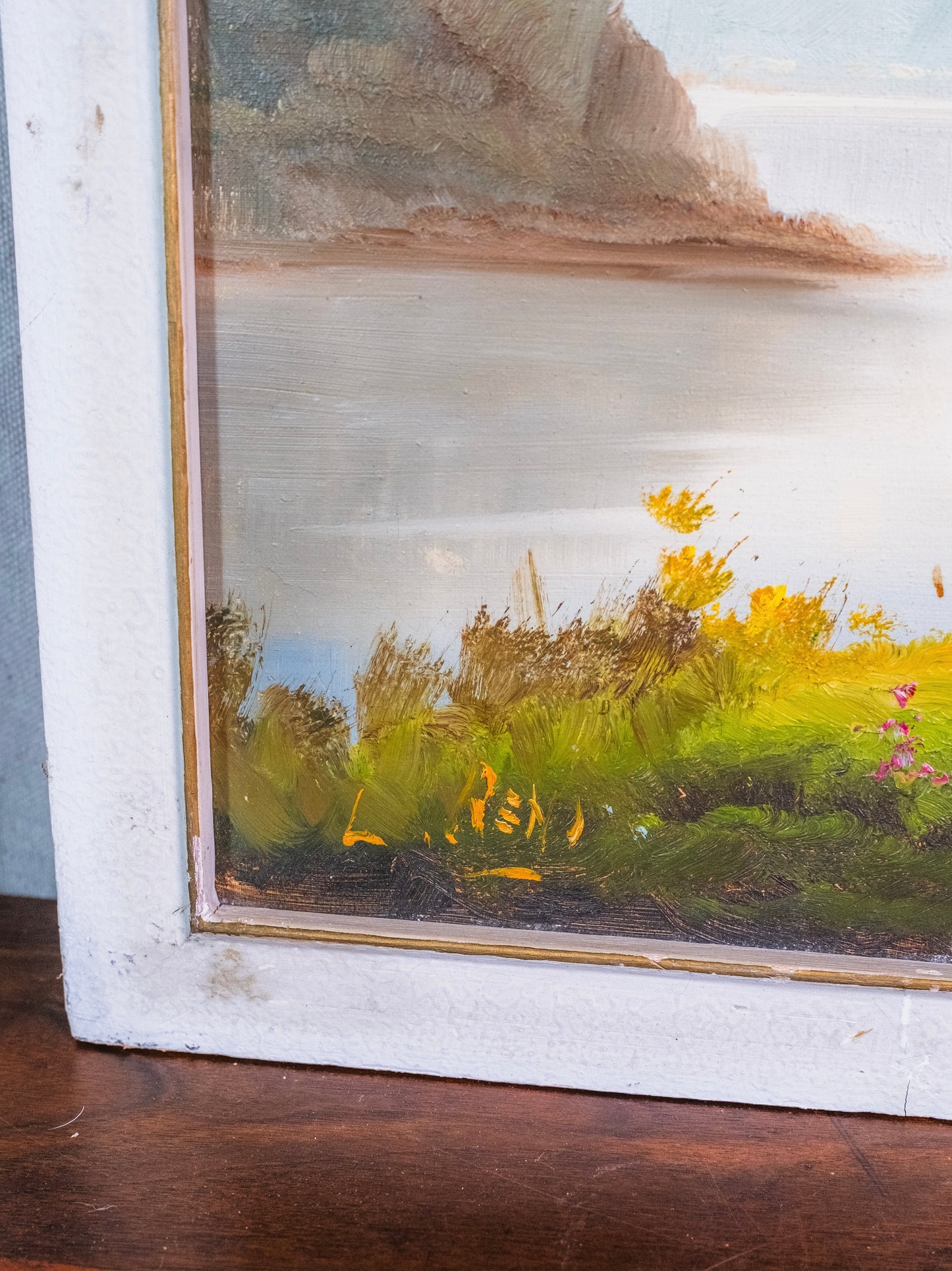 Vintage Framed "House on the Lake" Oil on Canvas Painting | Signed