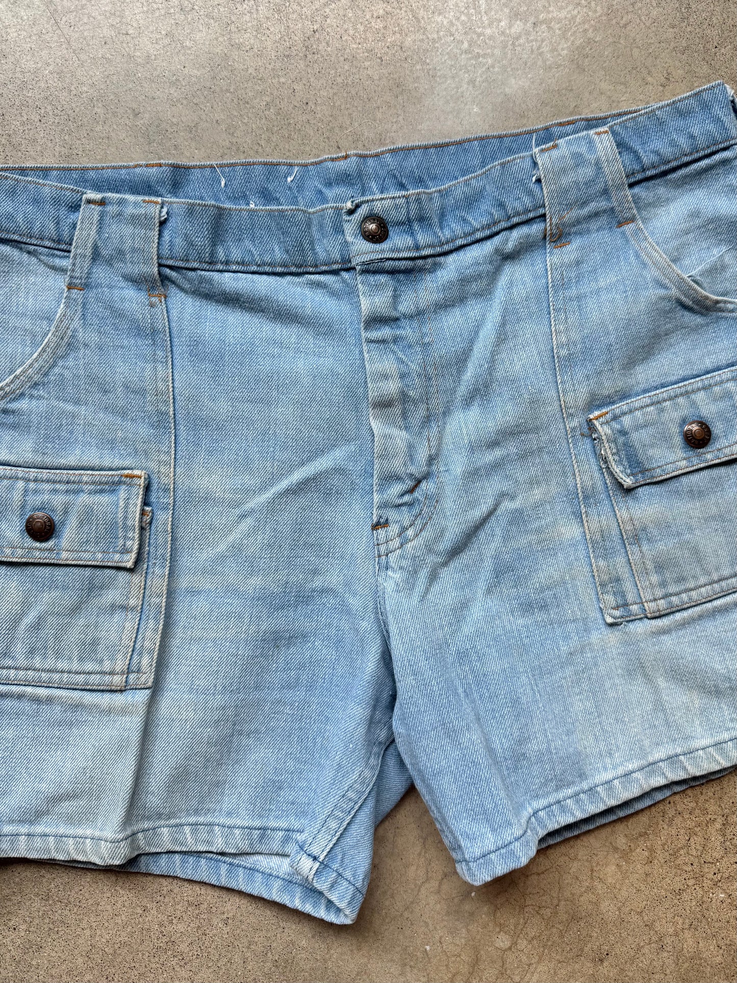 Vintage 1970s National Jeans Denim Utility Bush Shorts | Waist 36”