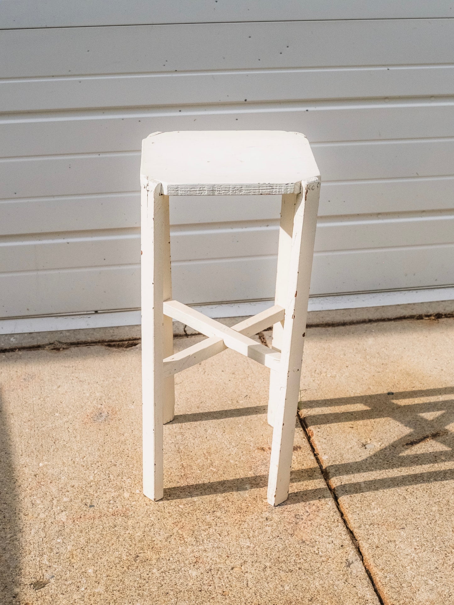 Early 1900s Primitive White Wooden Pedestal Table