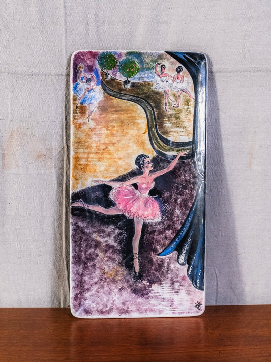 Vintage 1960s Handmade & Signed "Dancing Ballerina" Ceramic Dish / Wall Tray