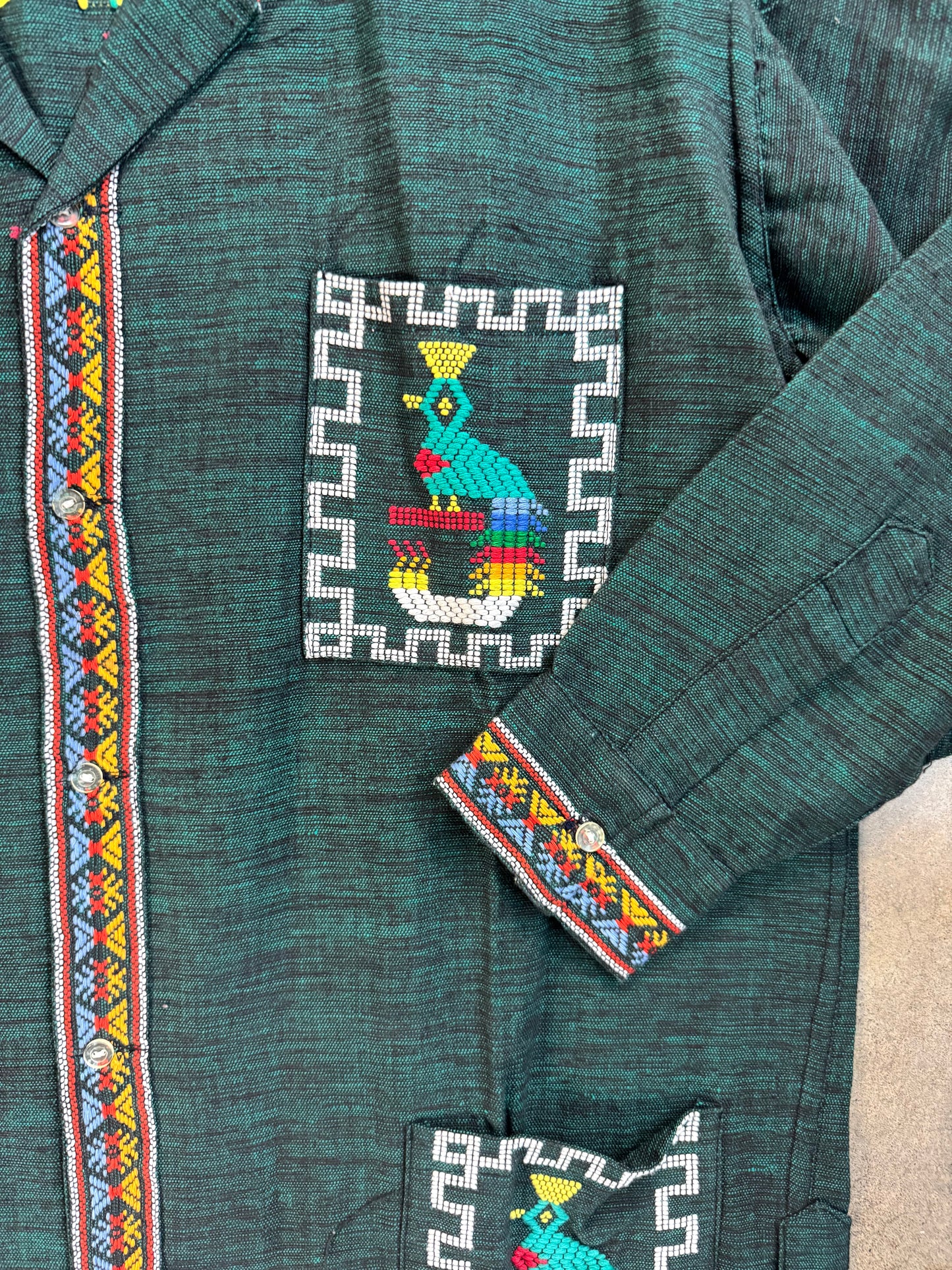 Vintage 1950s Guatemalan Quetzal Bird Hand-Embroidered Cotton Shirt | XXL