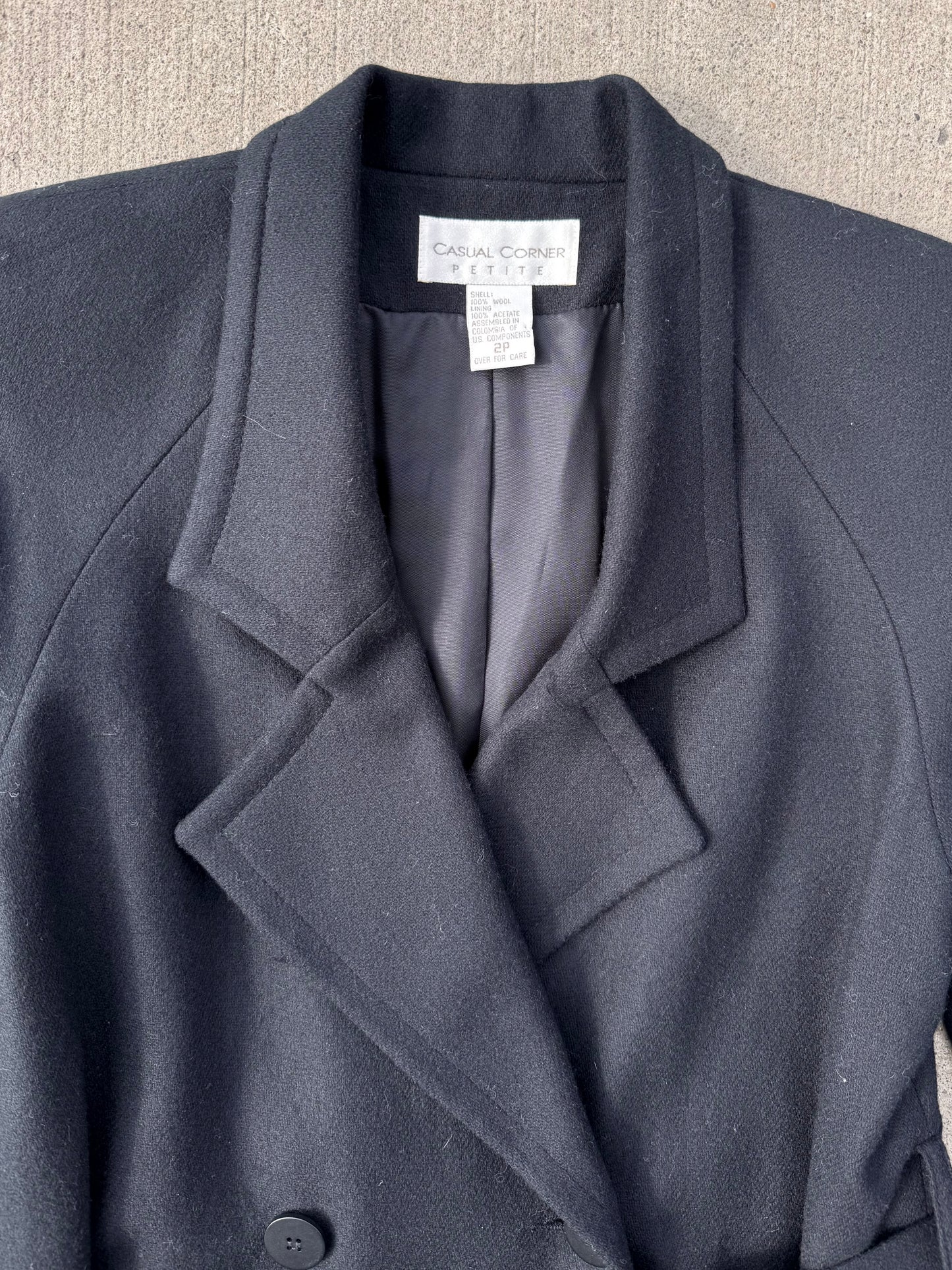 Vintage 1990s Casual Corner Black 100% Wool Belted Trench Coat | XS