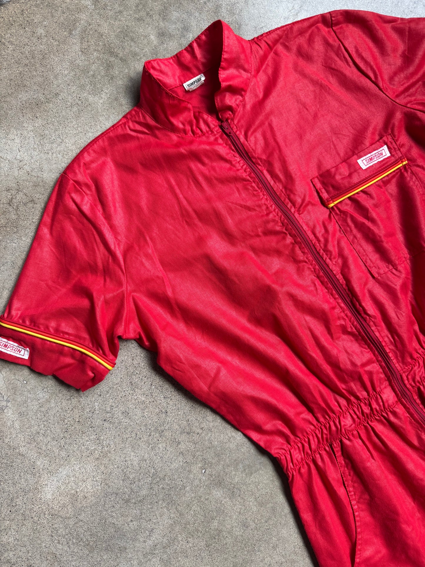 Vintage 1970s Simpson Racing Red Short Sleeve Jumpsuit | XS/S