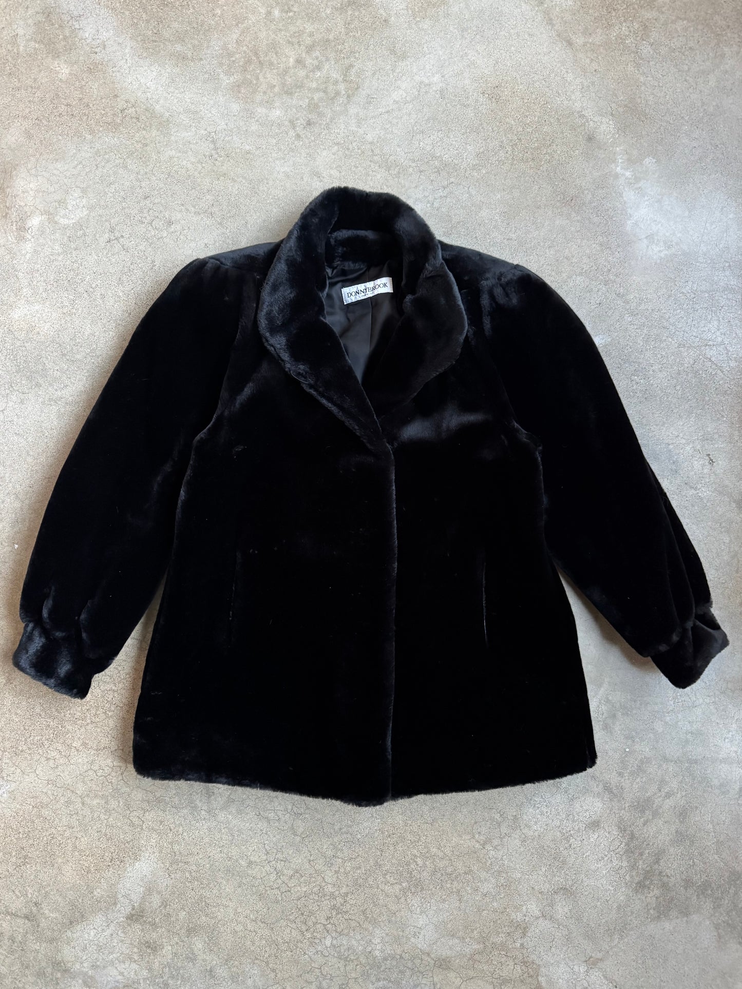 Vintage 1980s Donny Brook Black Faux Fur Short Coat | Small
