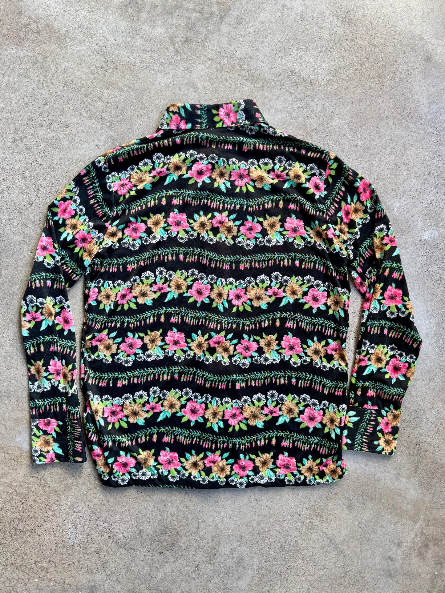 Vintage 1970s Kmart Floral Print Polyester Knit Button-Up Shirt | 36