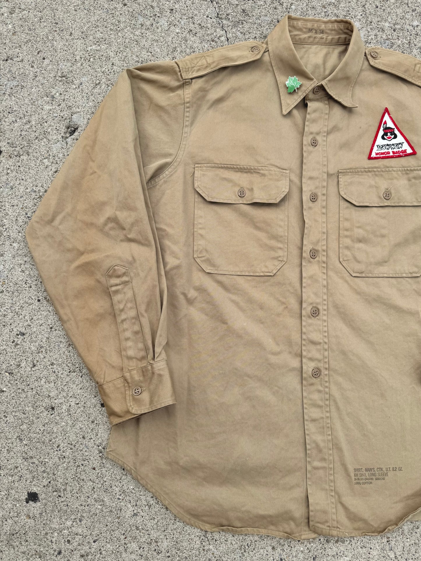 Vintage 1970s Patched Khaki Canvas Utility Shirt | Large