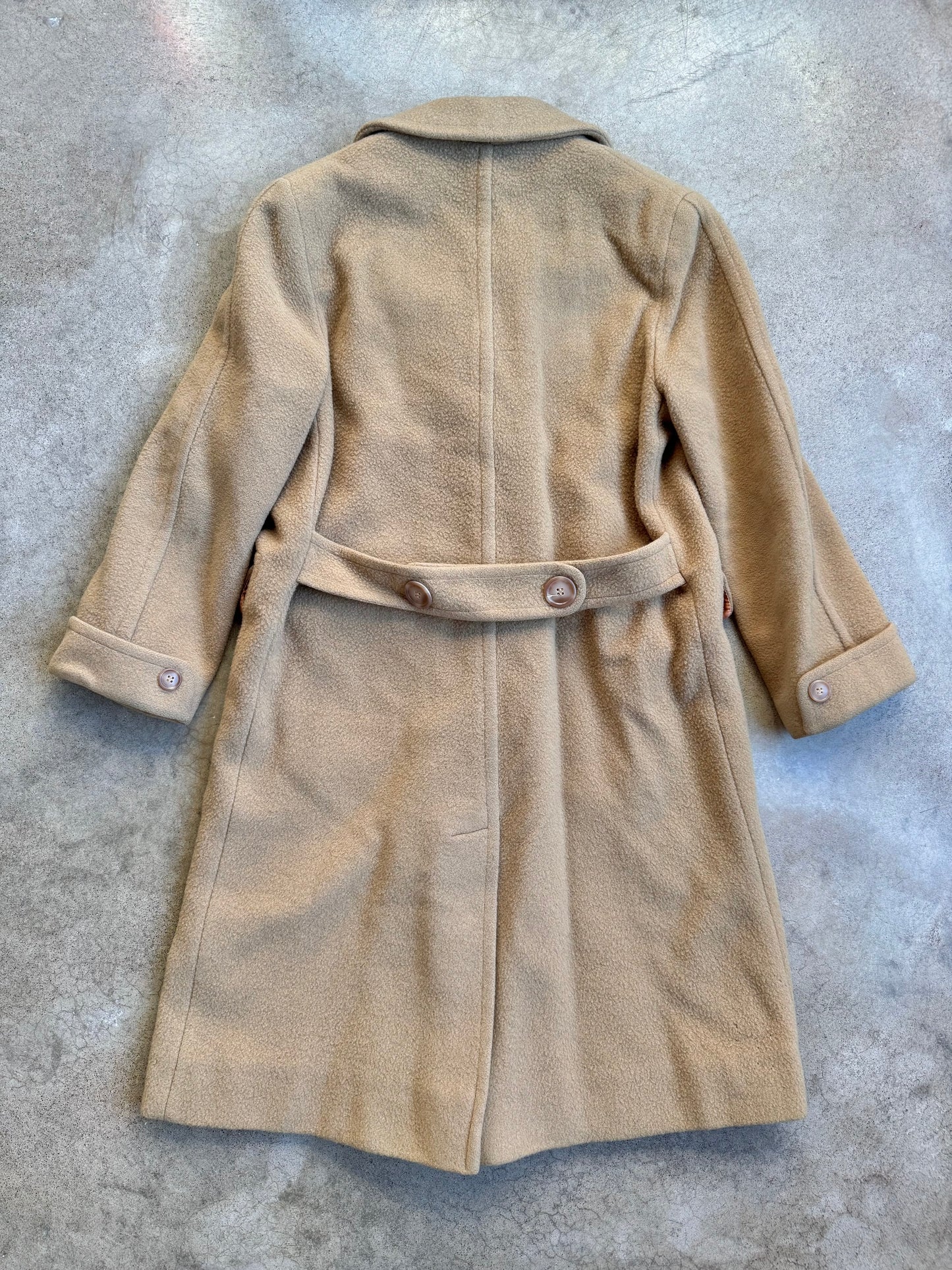 Vintage 1960s Tan Camel Hair Wool Trench Coat | Small