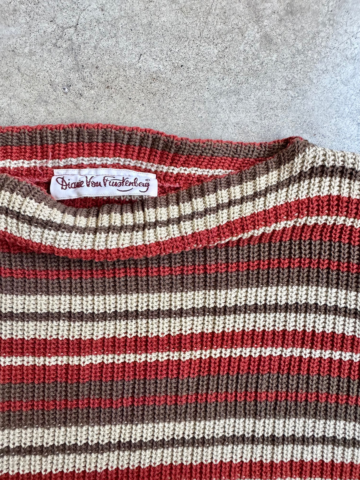 Vintage 1980s Diane Von Furstenberg Striped Knit Boat Neck Sweater | L/XL