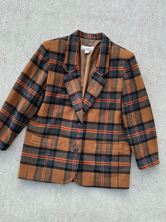 Vintage 1980s/90s SK & Company Brown Plaid Wool Blazer | Medium