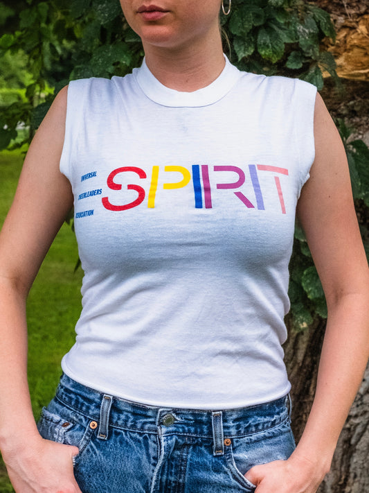 Vintage 1980s Universal Cheer Association Espirit Graphic Tank Top | Small