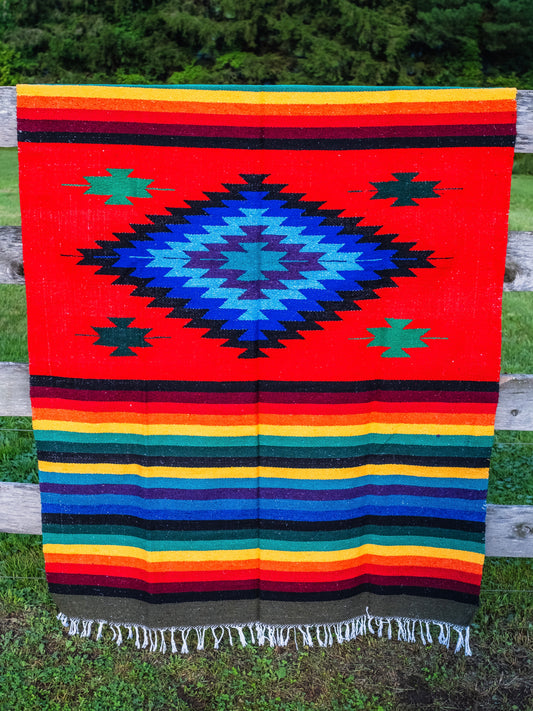 Vintage Tierra Roja Mexican Aztec Pattern Blanket