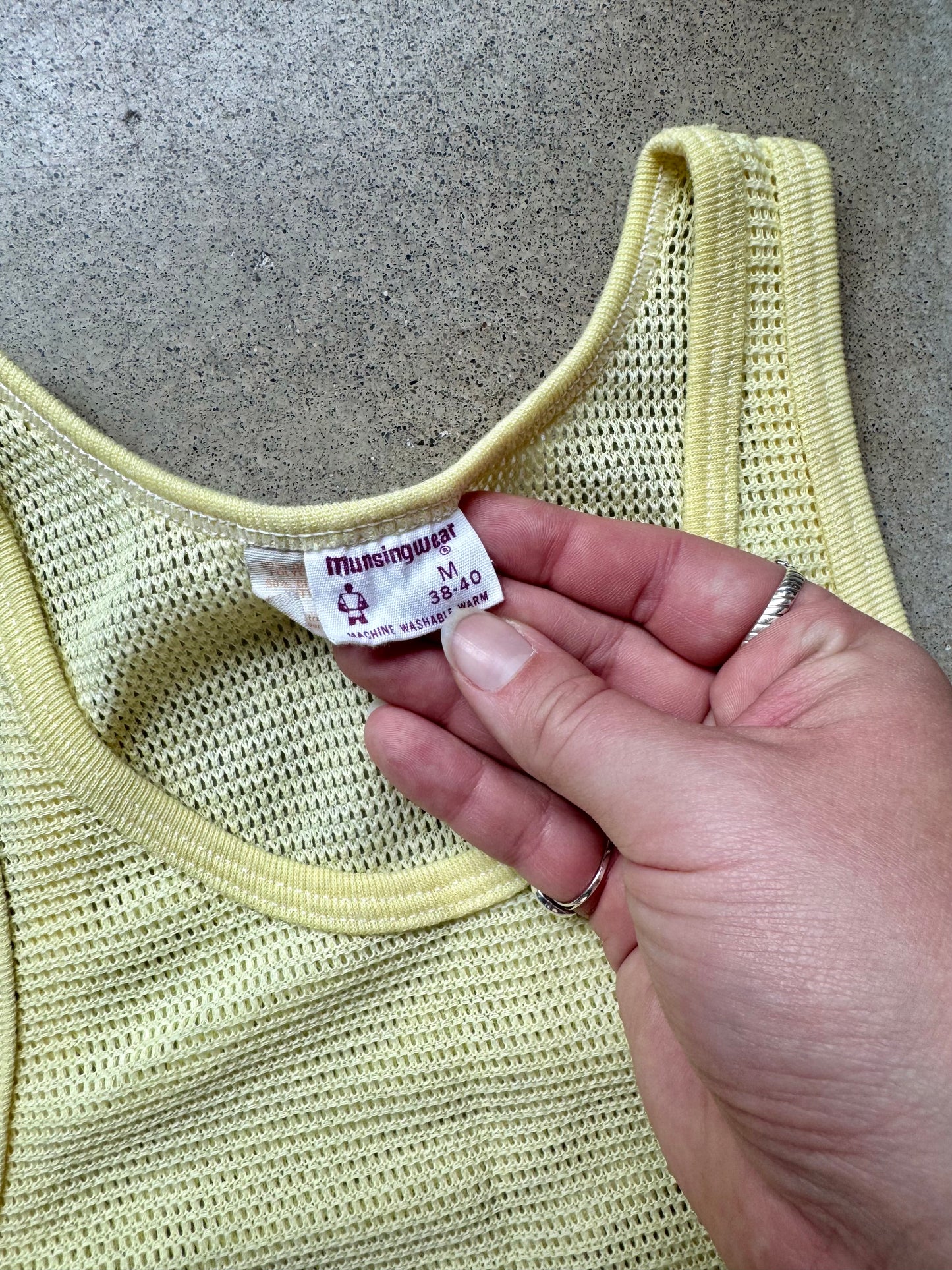 Vintage 1960s Munsingwear Yellow Mesh Tank Top | Medium
