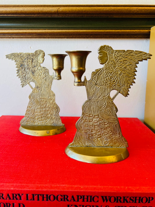 Vintage Brass Angel Candle Holders | Set of 2