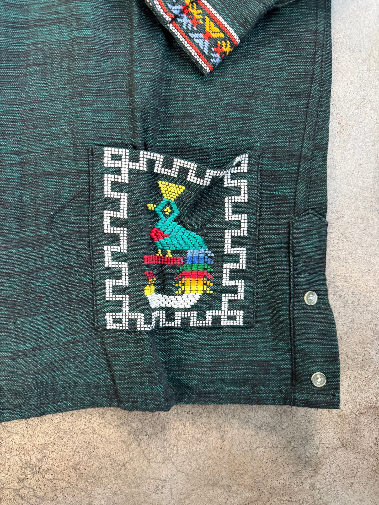 Vintage 1950s Guatemalan Quetzal Bird Hand-Embroidered Cotton Shirt | XXL