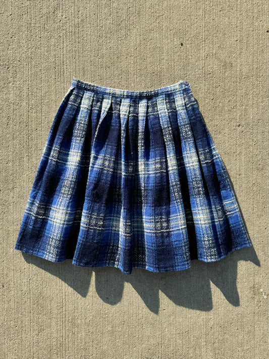 Vintage Garland Blue Plaid Wool Pleated Mini Skirt | XS