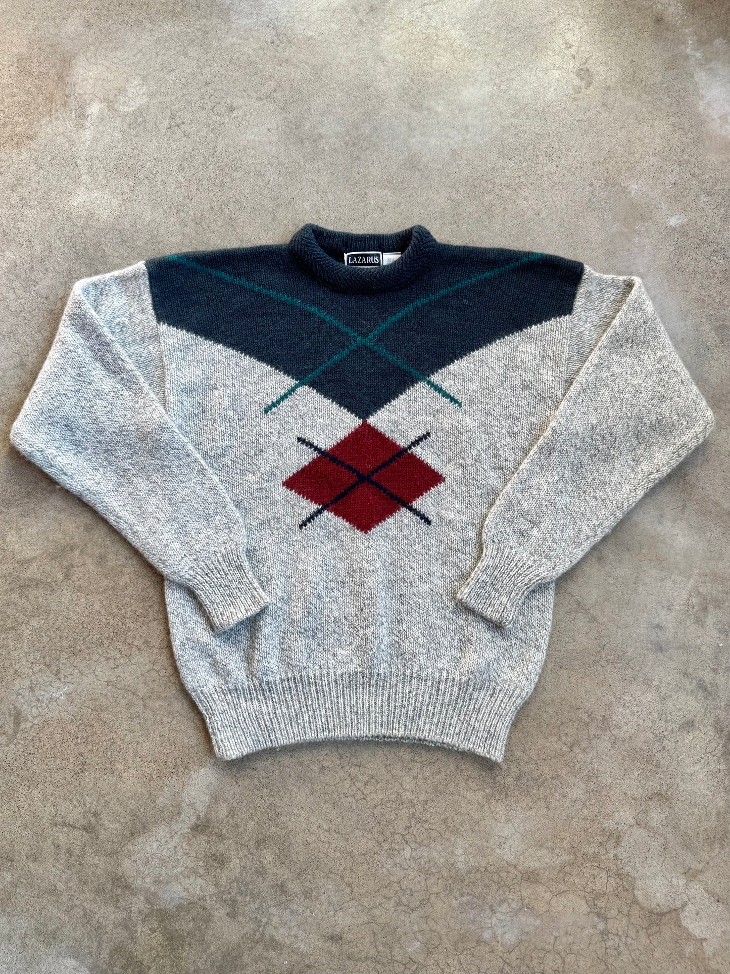 Vintage 1980s Lazarus Two-Tone Argyle Wool Sweater | Large
