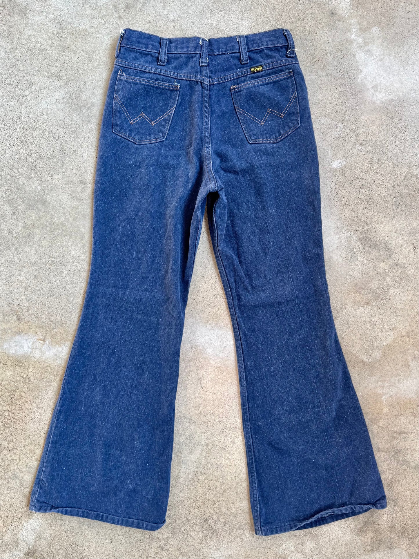 Vintage 1960s Wrangler Student Dark Wash Bell Bottom Jeans | 30x32