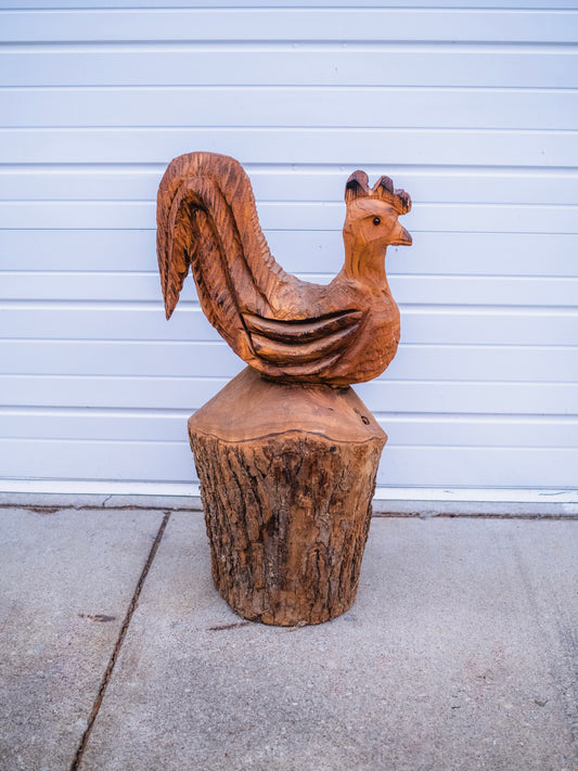 Vintage Hand-Carved Chicken Statue