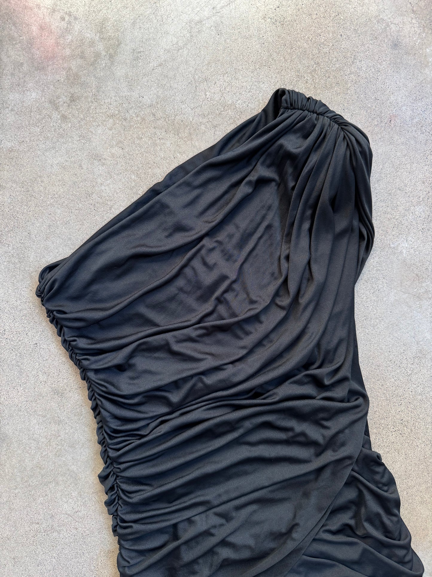 Vintage 1980s Climax Karen Okada for David Howard One-Shoulder Ruched Formal Dress | Medium