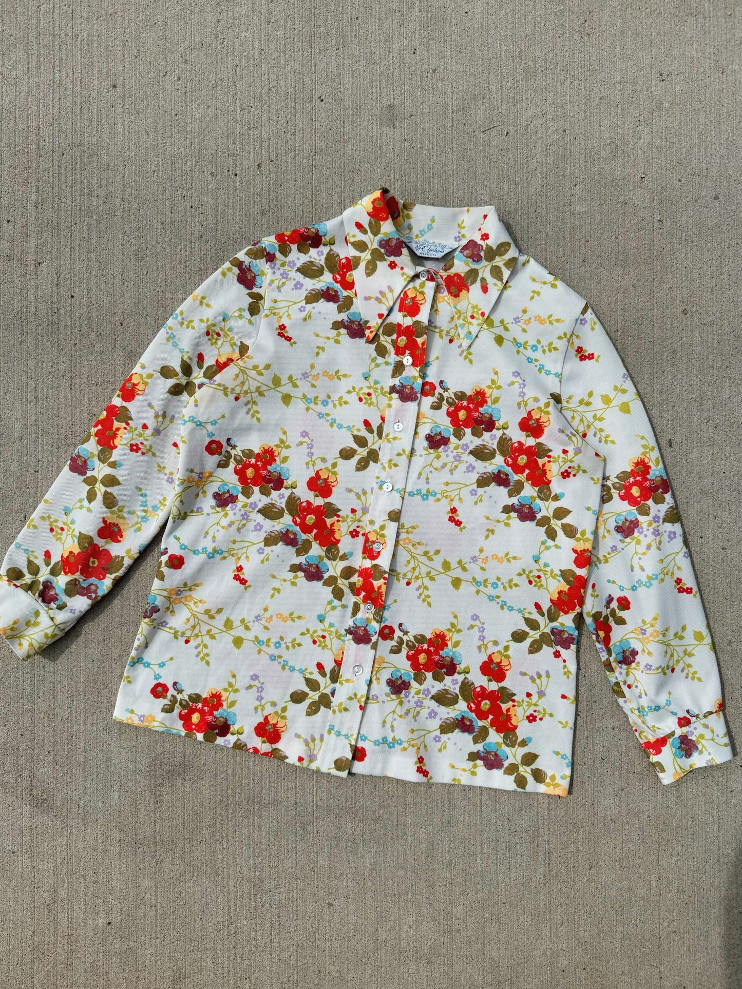 Vintage 1970s NPC Fashions Floral Polyester Shirt