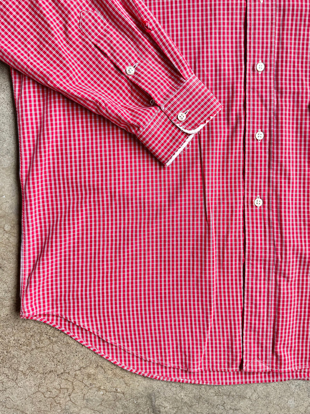 Vintage 1990s Ralph Lauren “Blake” Red Plaid Distressed Button-Down Shirt | Large