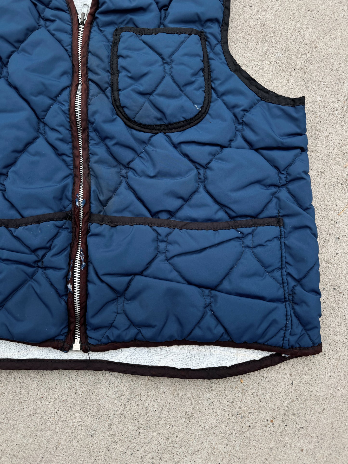 Vintage 1970s Blue Quilted Zip Up Vest | Large