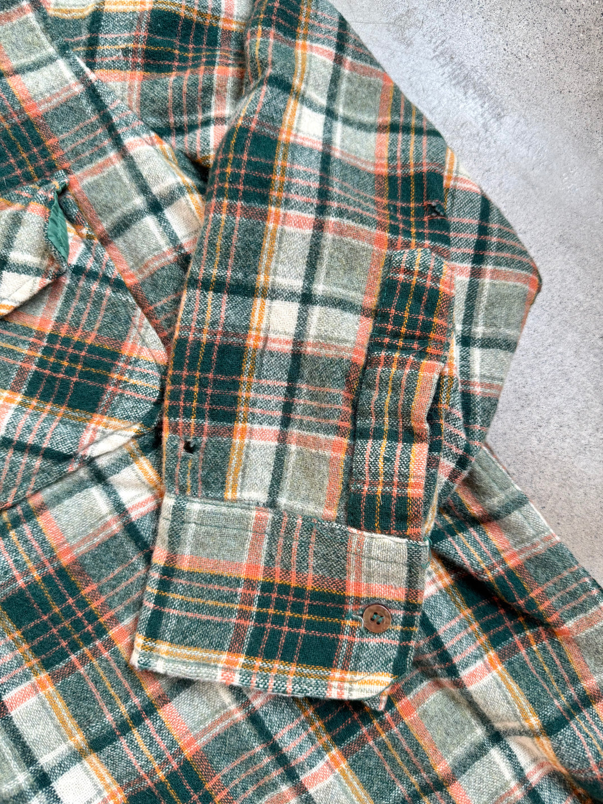 Vintage 1970s JCPenney Green & Orange Plaid Wool Flannel Shirt | XL