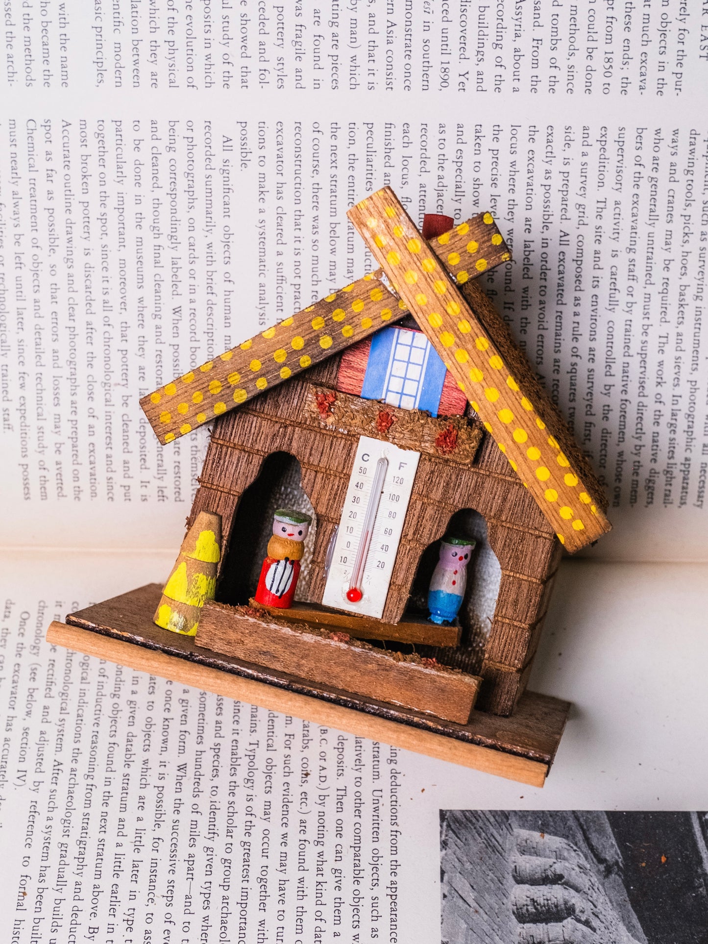 Vintage 1960s Folk Swiss Couple Wood Thermometer