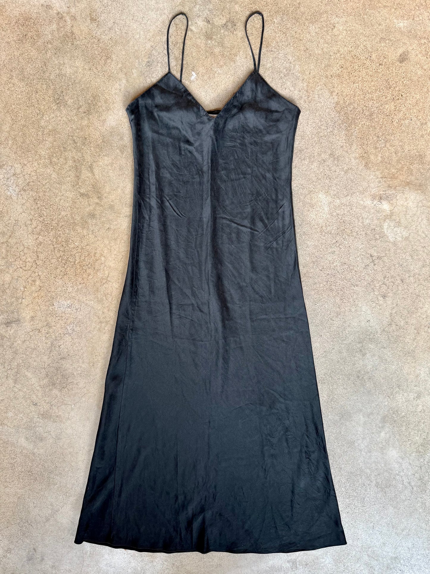 Vintage 1980s Sami New York for Montaldo’s 100% Silk Black Slip Dress | Small