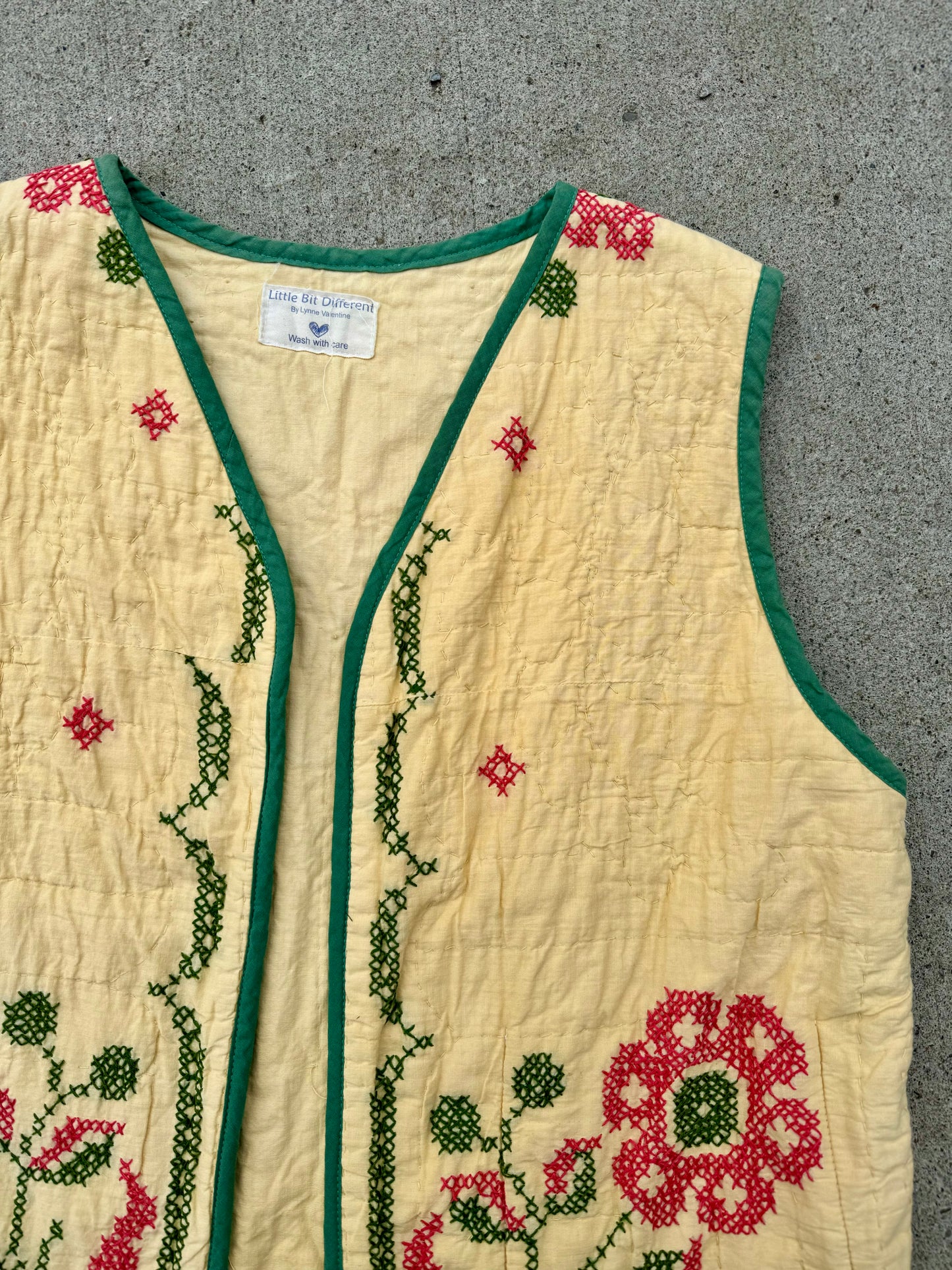 Handmade Floral Embroidered Quilted Vest | Large