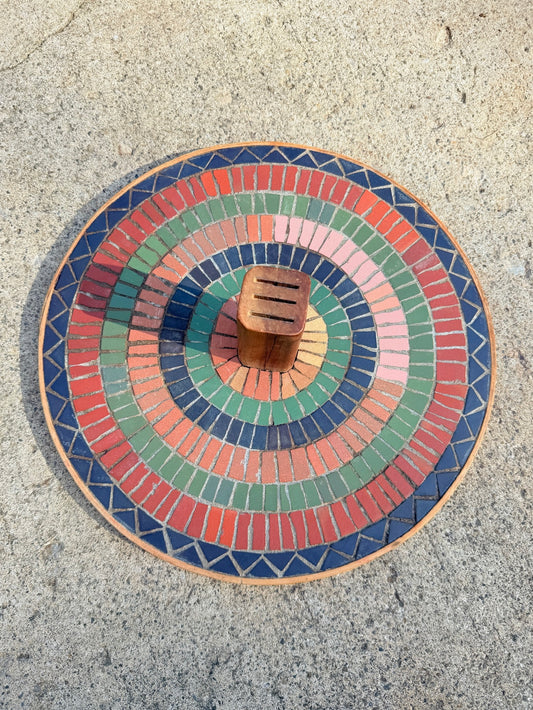 Vintage 1980s Round Tiled Cheese Charcuterie Platter w/ Knife Holder