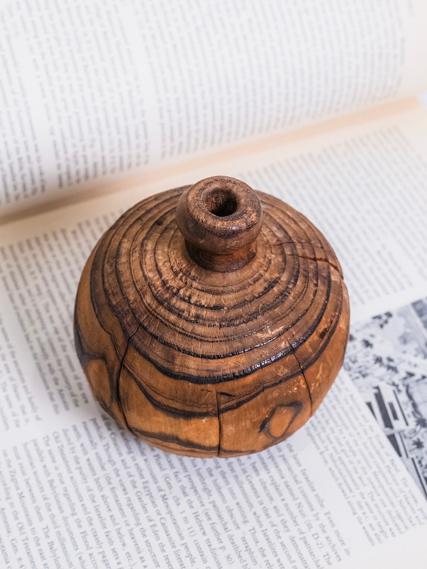 Vintage 1960s Hand-Turned Wood Vase Weed Pot