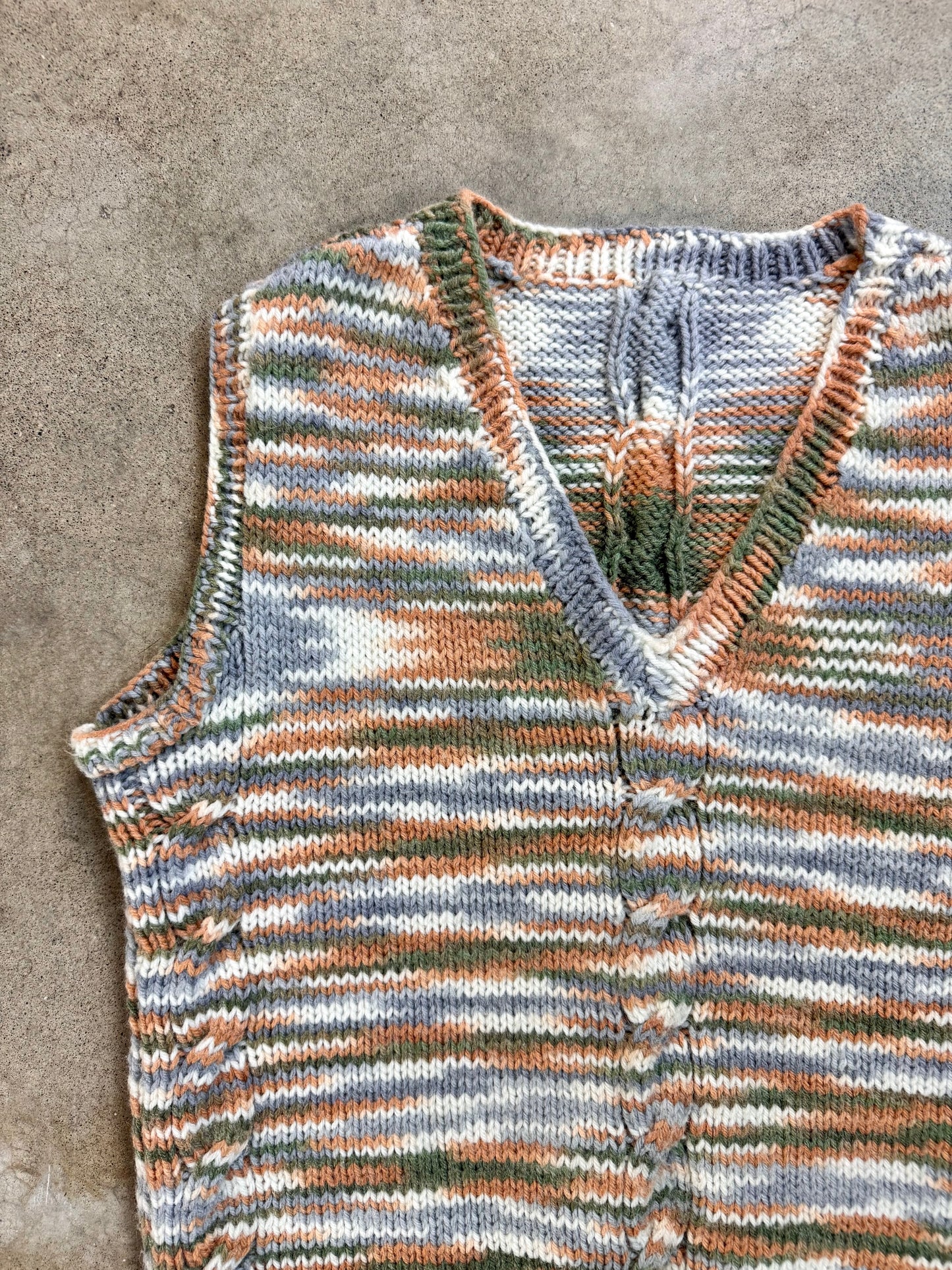 Vintage 1980s Hand-Knit Space-Dye V-Neck Sweater Vest | Large