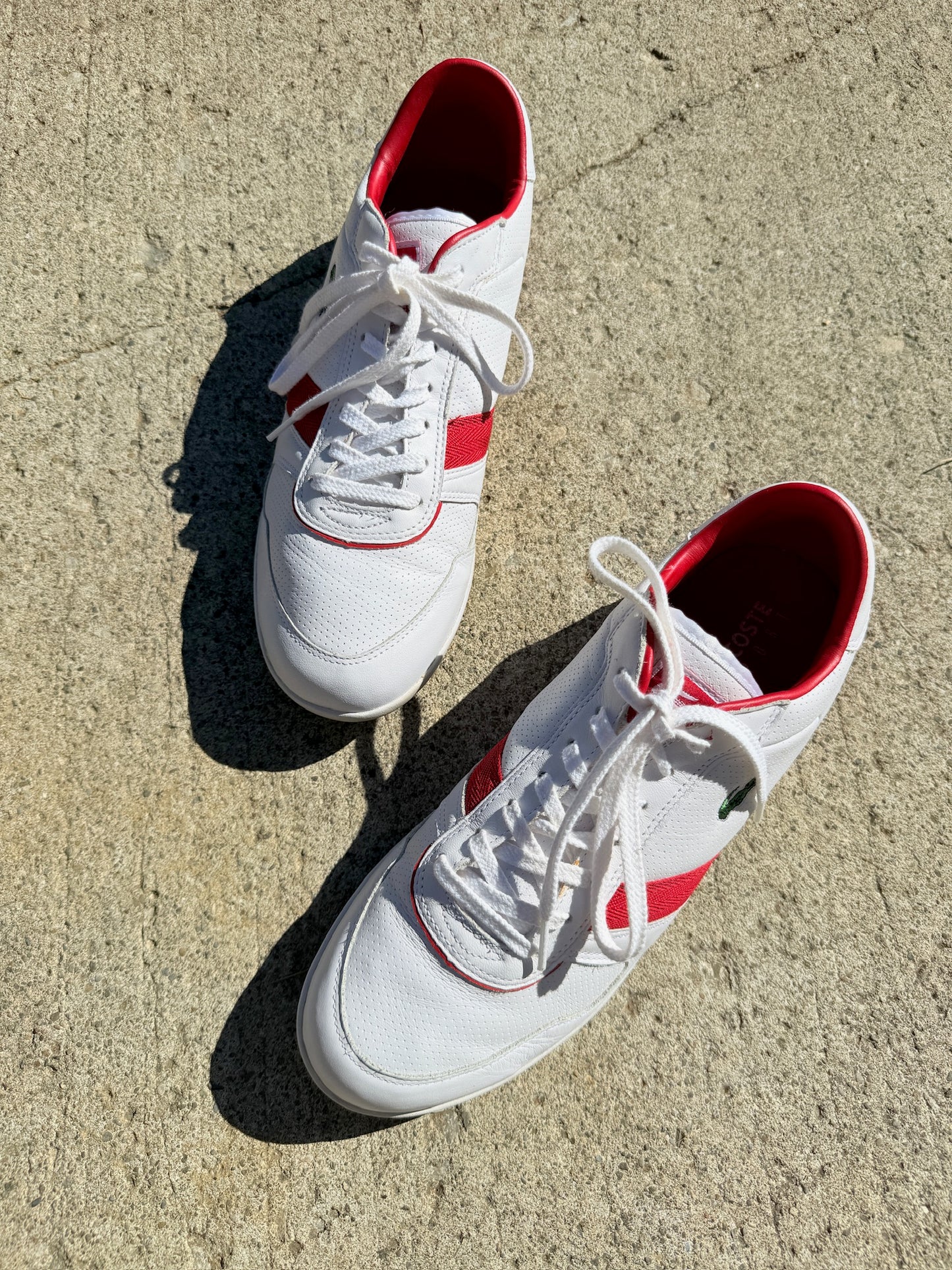 Lacoste Red & White T-Clip Sneakers | Men’s 10