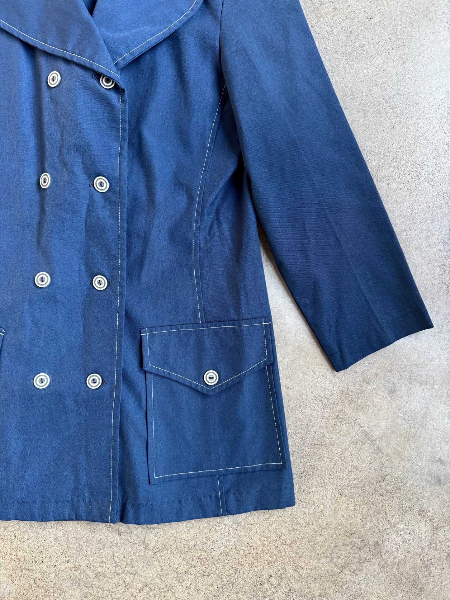 Vintage 1960s Navy Blue Double-Breasted Short Trench Coat | Medium