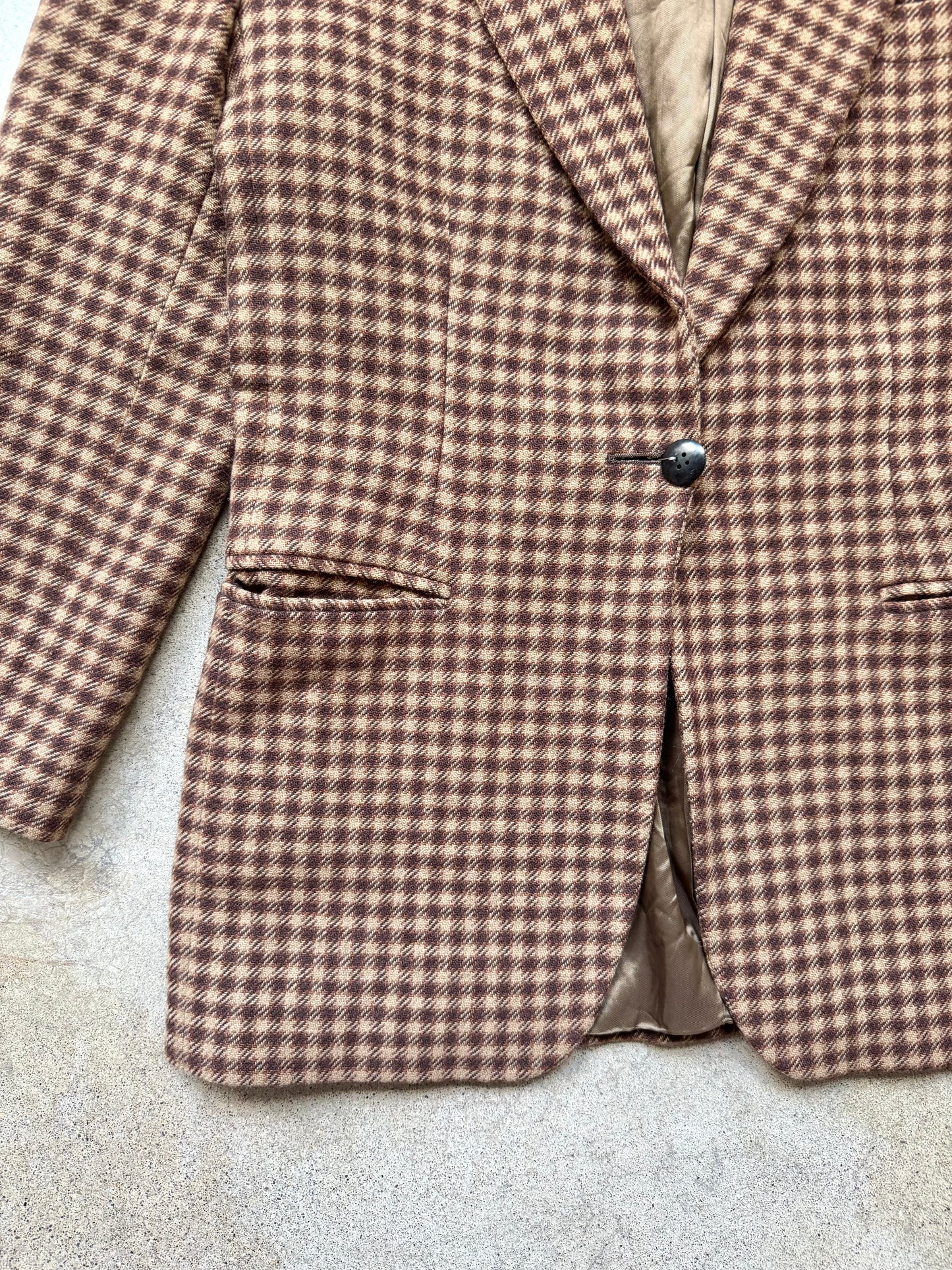 Vintage 1980s Emporio Armani Italian-Made Brown Plaid Wool Blazer | Medium