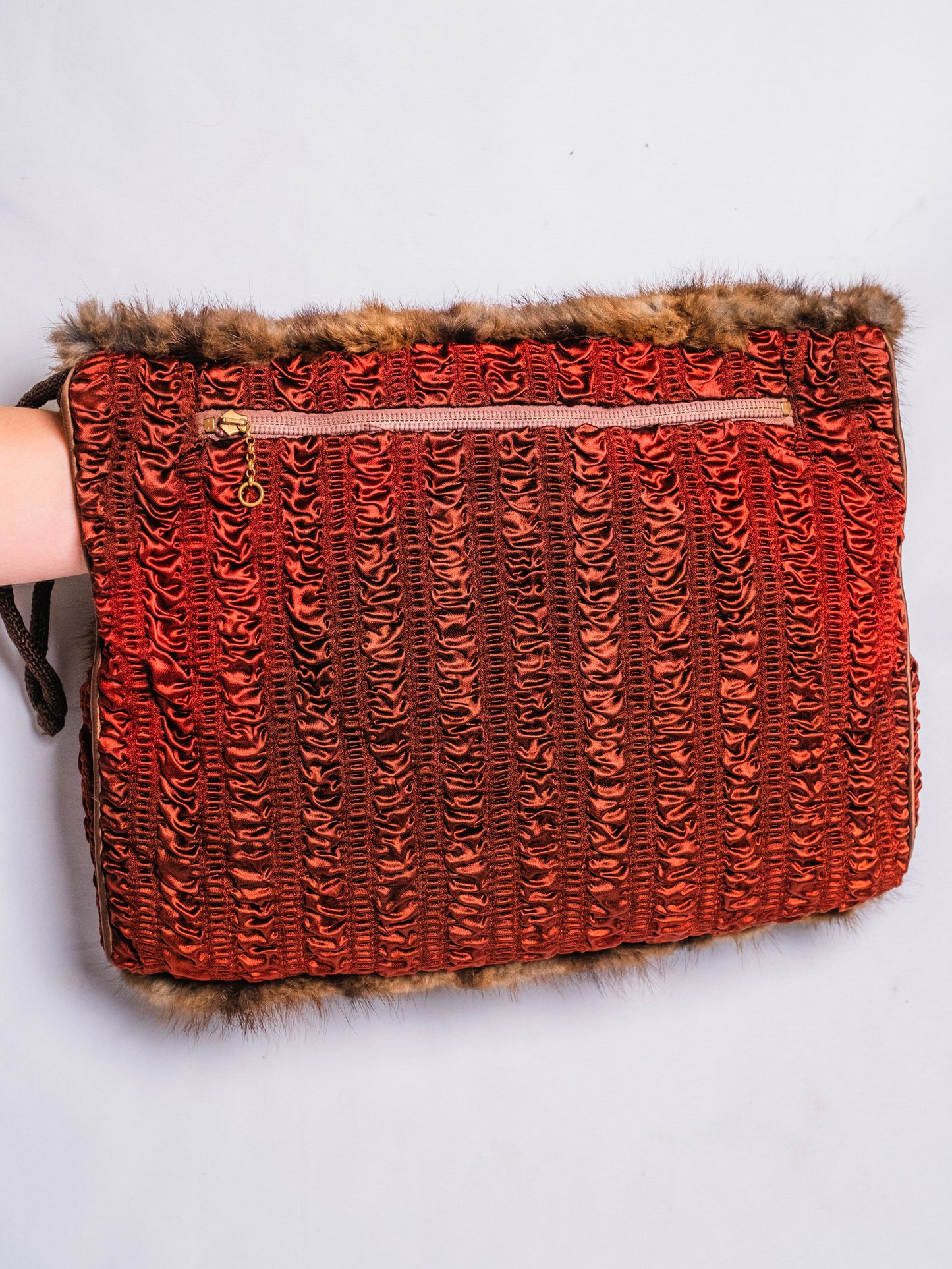 Vintage 1940s Brown Mink Fur Muff Clutch