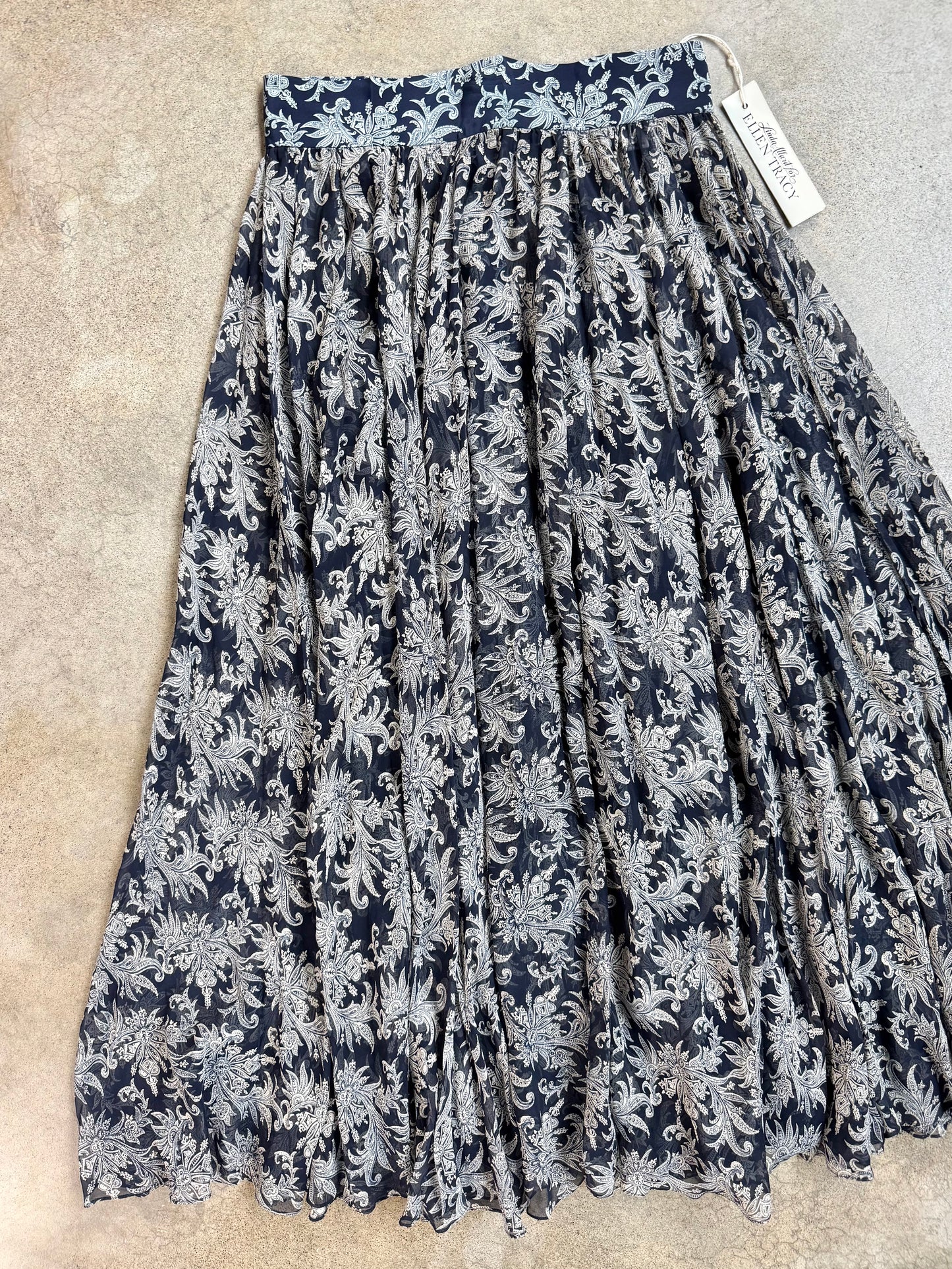 Vintage 1980s Linda Allard for Ellen Tracy Paisley Silk Maxi Skirt | Waist 29”