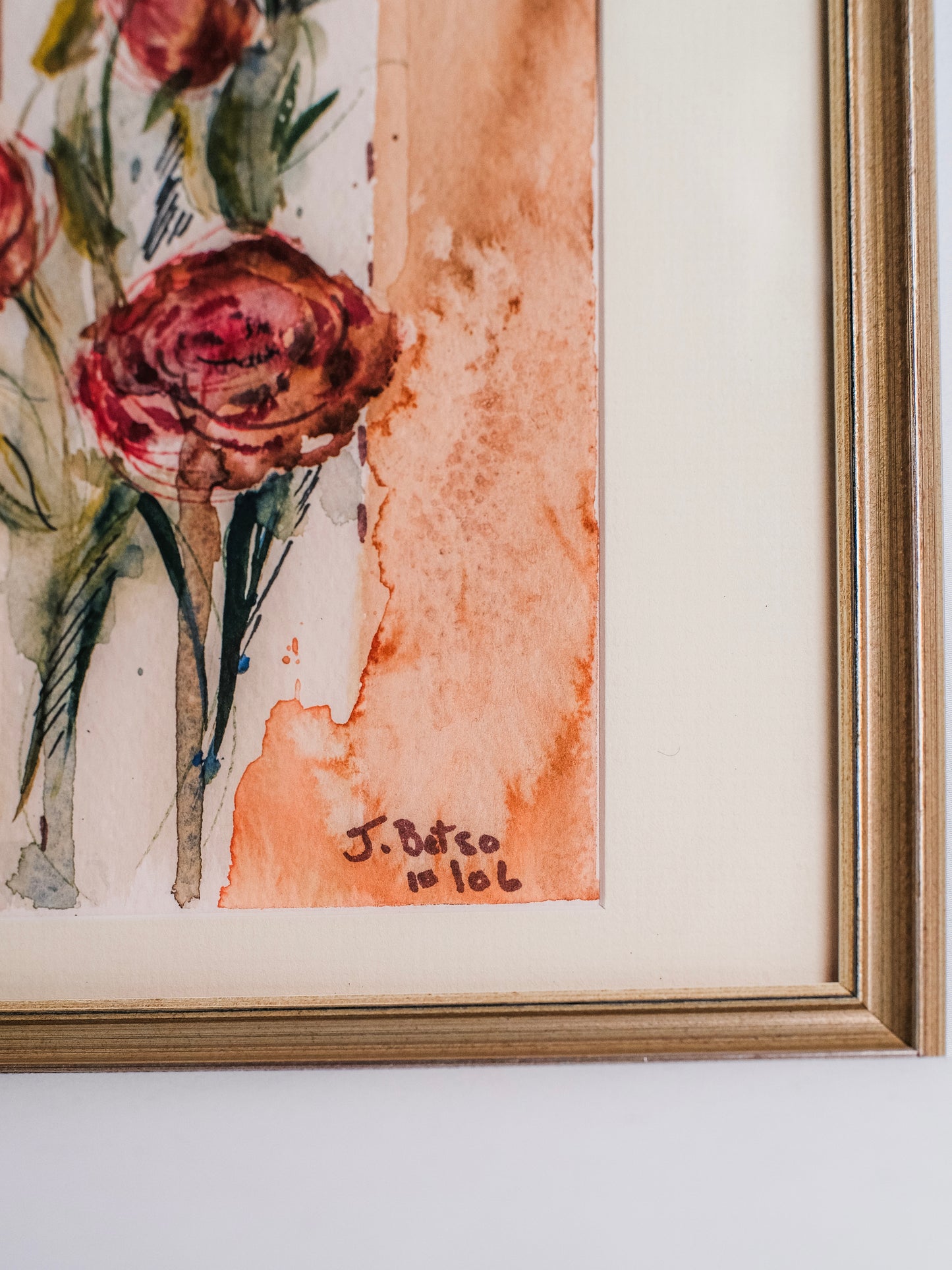 Vintage 1980s Framed & Signed Floral Watercolor Artwork