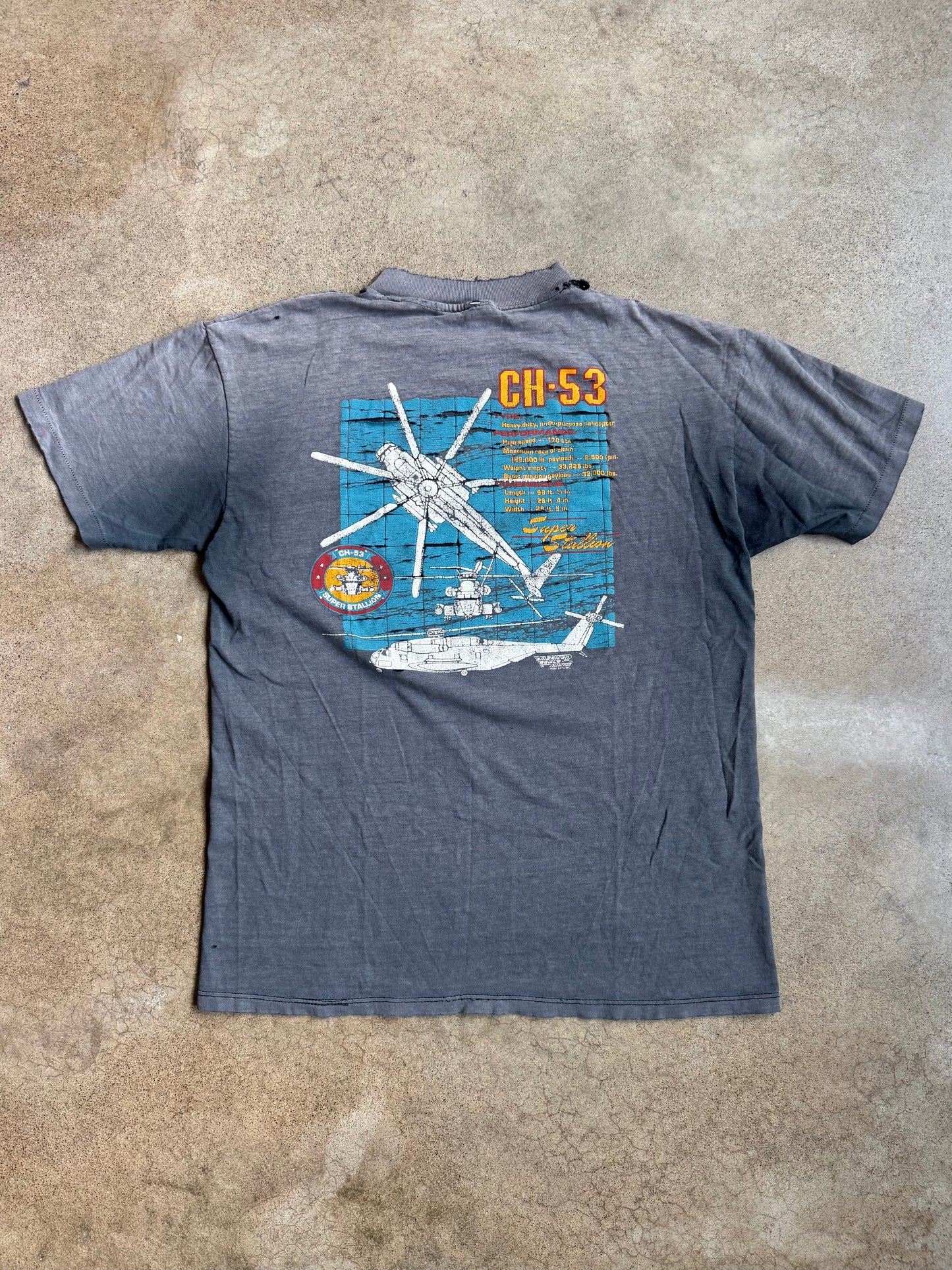 Vintage 1980s Stedman Distressed CH-53 Super Stallion Graphic Tee | Large