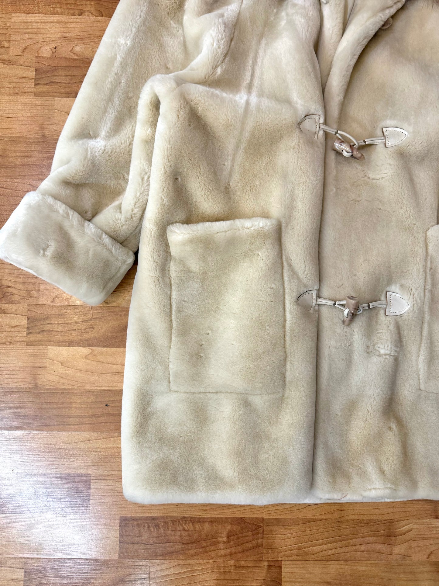 Vintage Neiman Marcus Cream Faux Fur Coat | Large