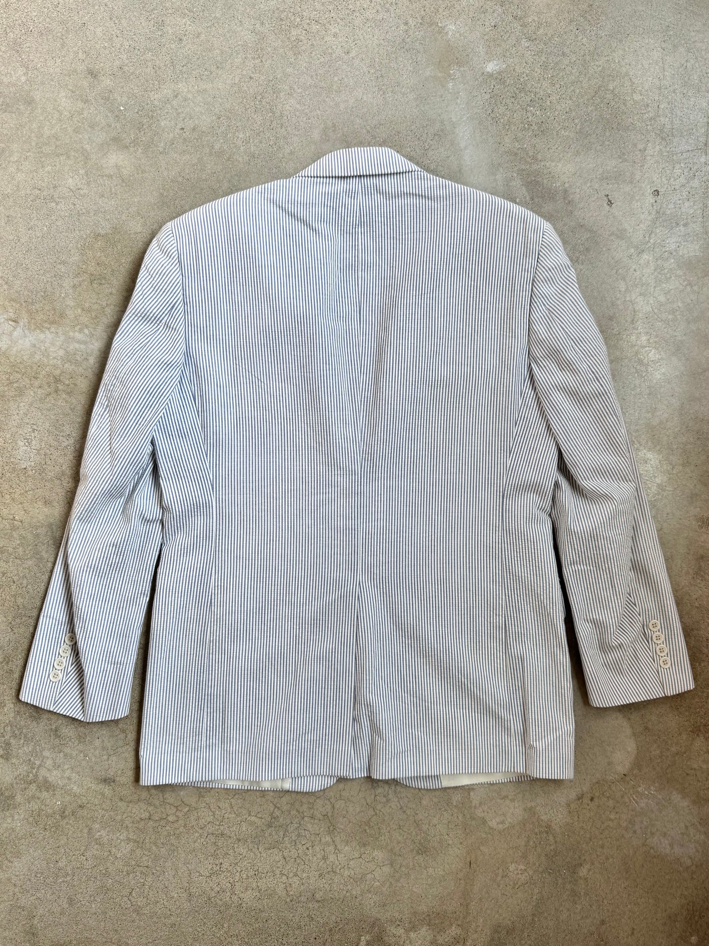 Vintage 1970s/80s Haspel for Parisian Blue Seersucker Suit Jacket | 40