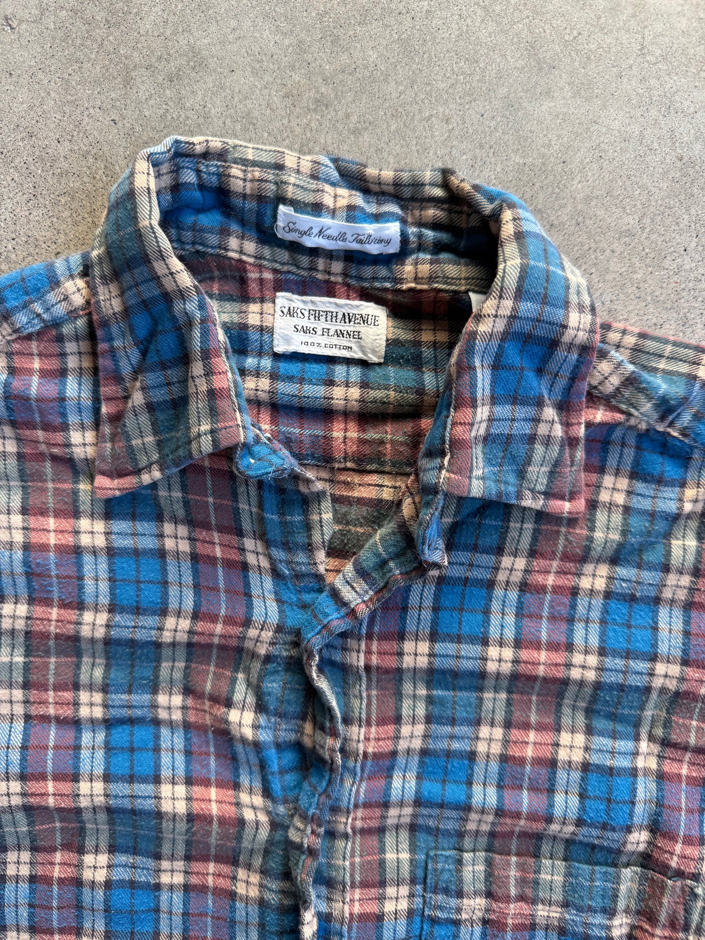 Vintage 1960s Saks Fifth Ave "Saks Flannel" Blue Plaid Cotton Flannel | Small
