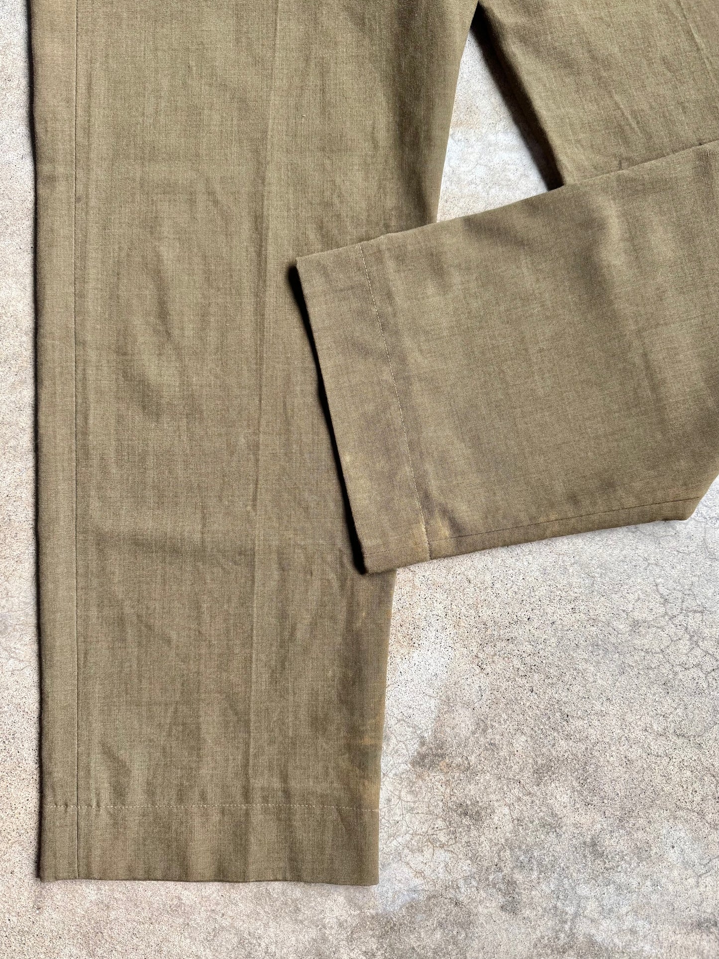 Vintage 1940s WW2 Military Issue Green Khaki Wool Trousers | Waist 42”
