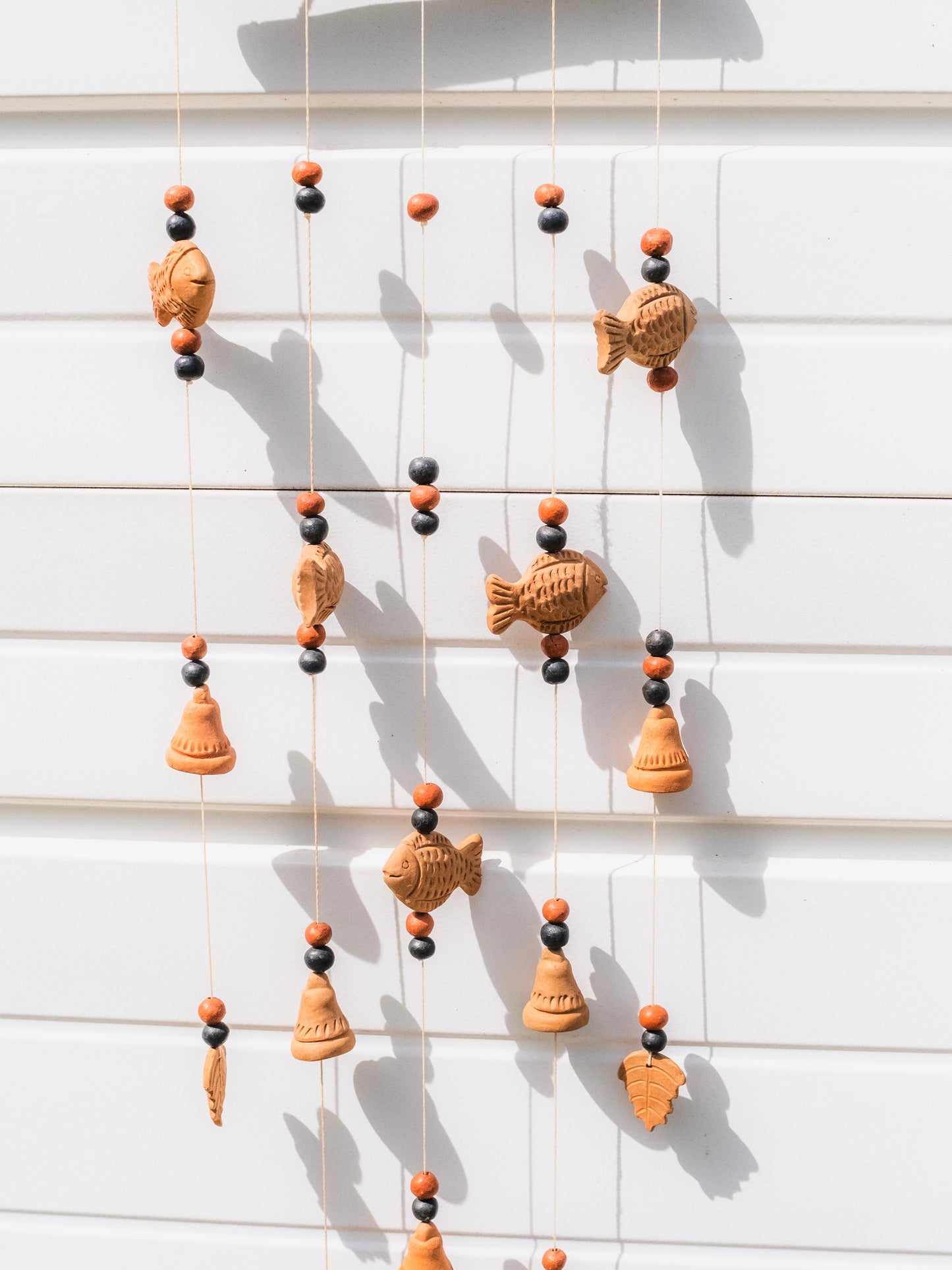 Vintage 1970s Terracotta Fish Wind Chime Wall Hanging
